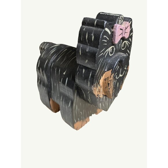 Hand-Painted Wooden Yorkshire TerrierDog Figurine With Pink Bow - Picture 10 of 11